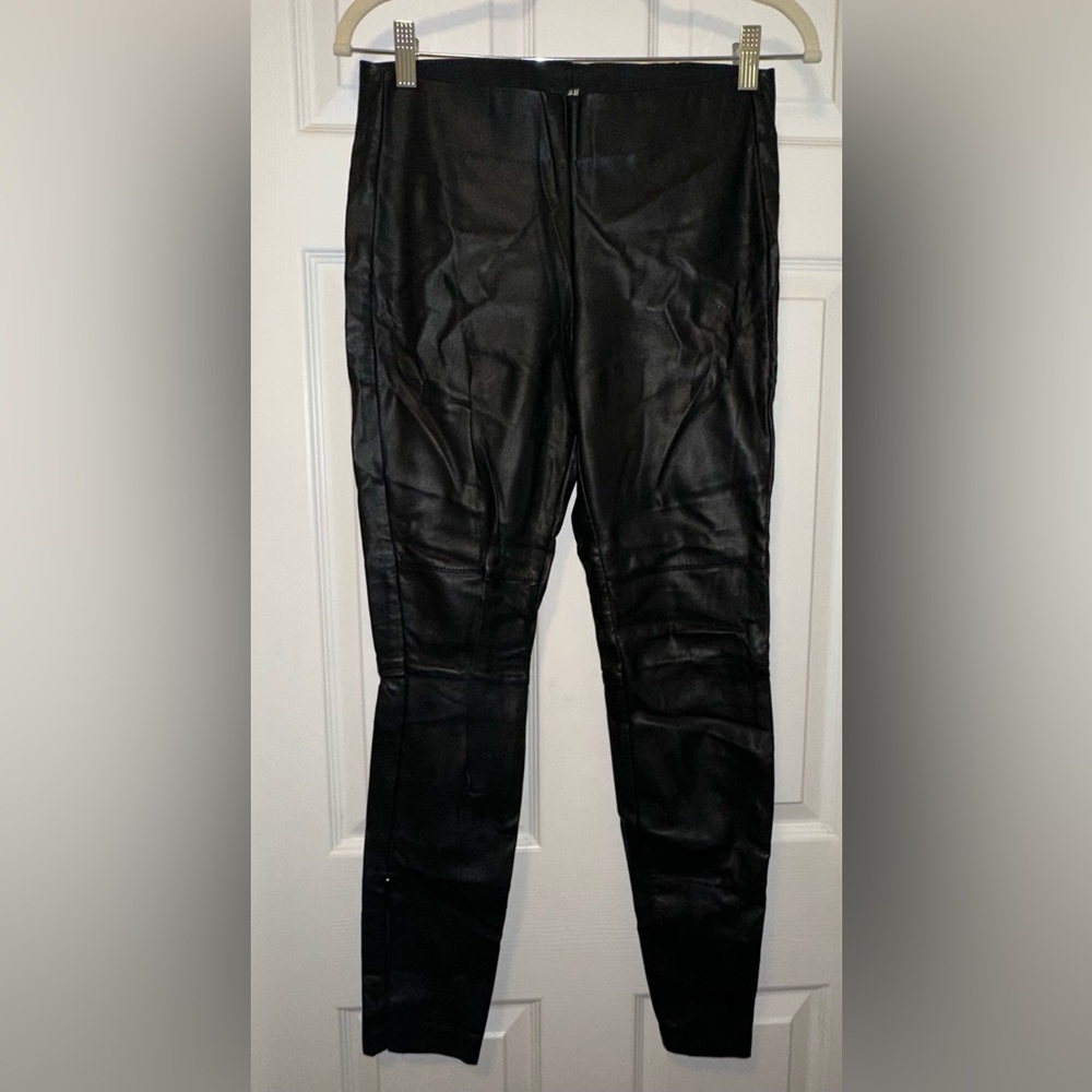 H&M Black Faux Leather Leggings size US 6 EUC Carolyn Bessette-Kennedy style
